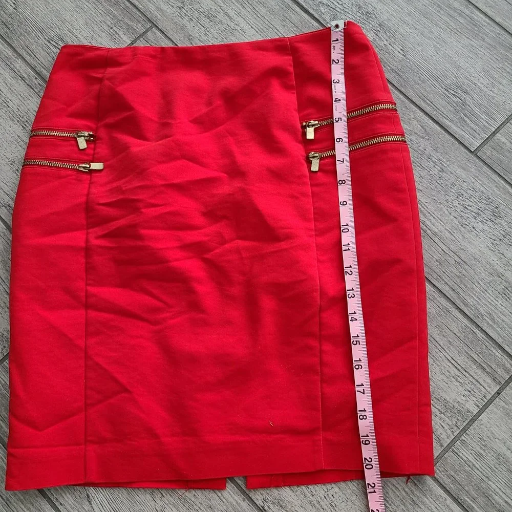 H&M women's red pencil skirt with gold zippers size 10